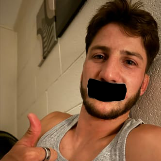 Man with mouth tape on