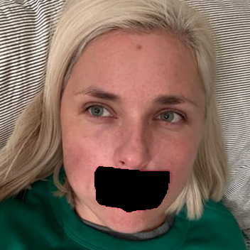 Woman with mouth tape on